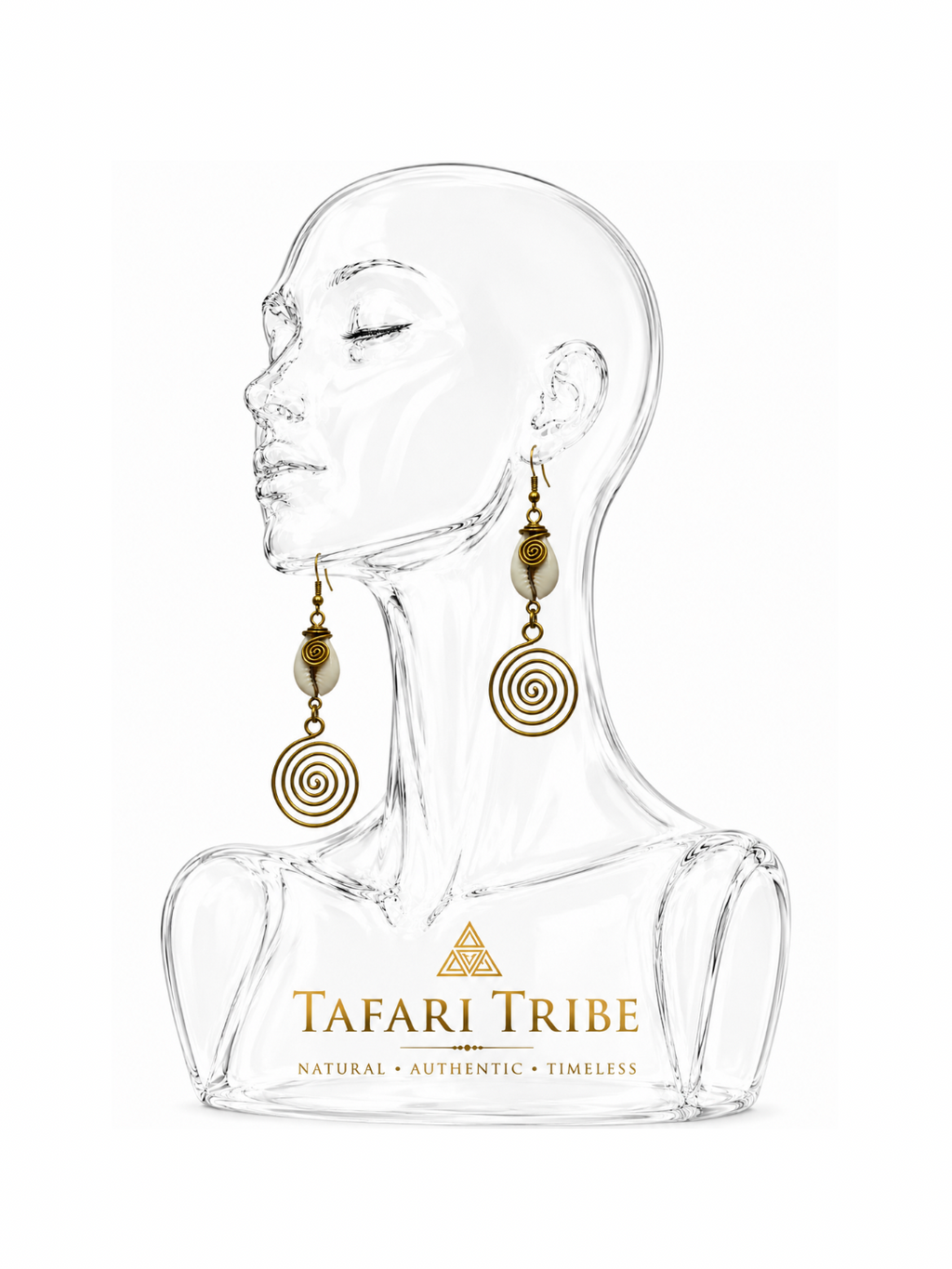 AfriGoddess Brass + Cowrie Spiral Earrings