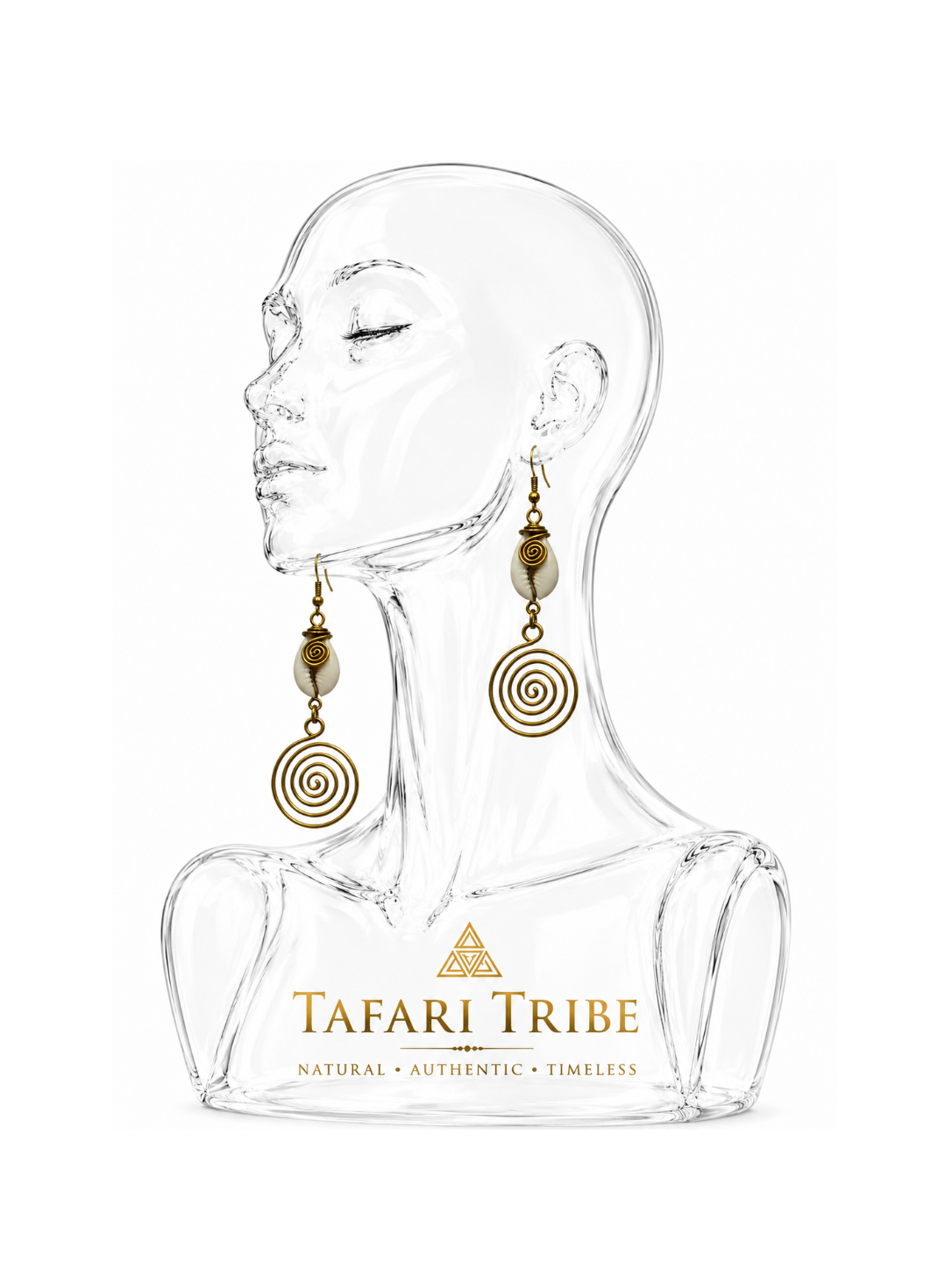 AfriGoddess Brass + Cowrie Spiral Earrings