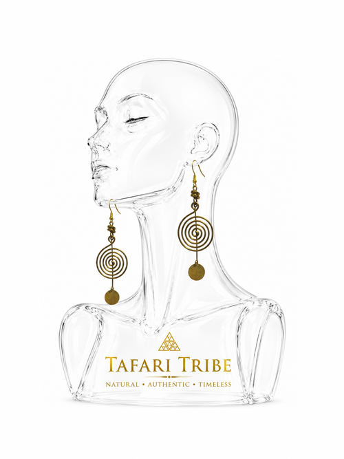 AfriGoddess Brass + Cowrie Spiral Earrings